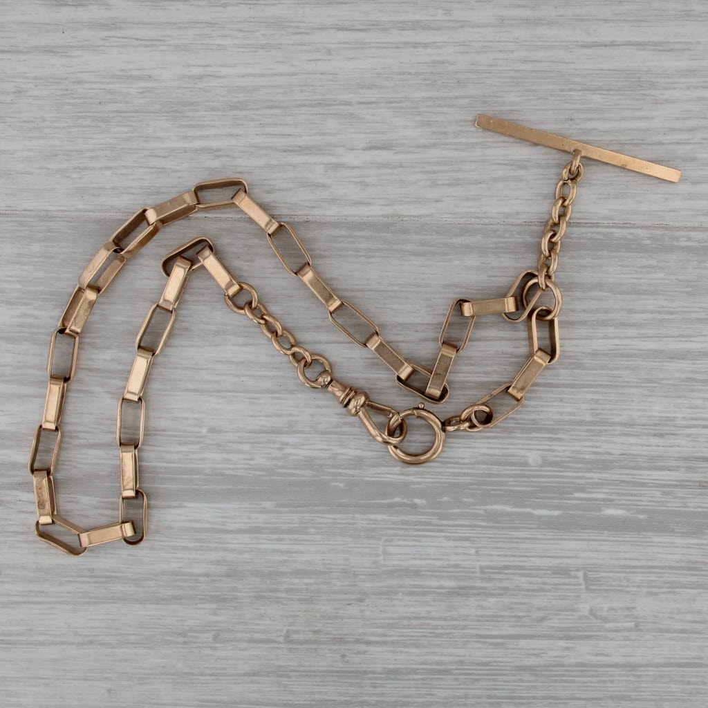 Antique Elongated Cable Chain Watch Chain Necklace 15.5" 14k Yellow Gold