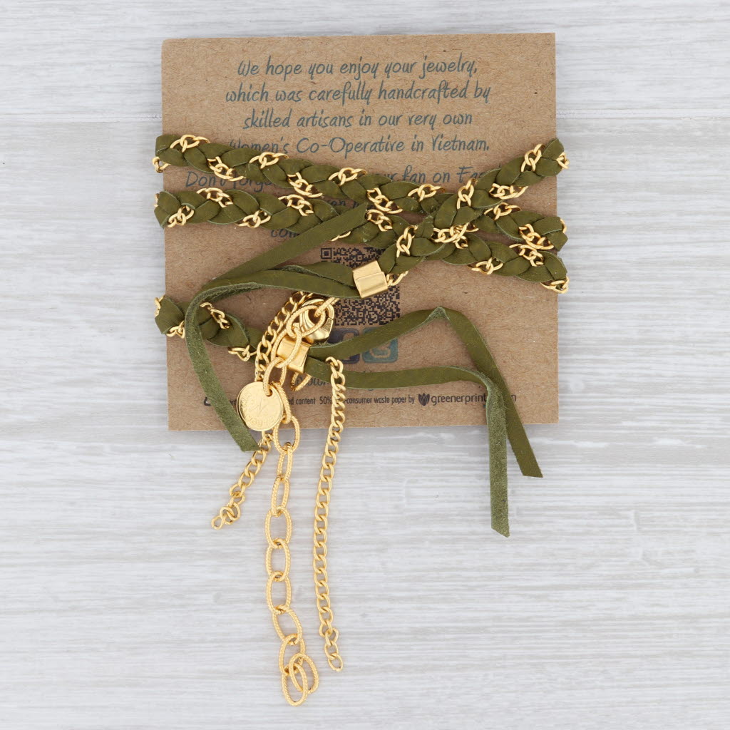 New Nina Wynn Cordelia Necklace Druzy Geode Woven Green Leather