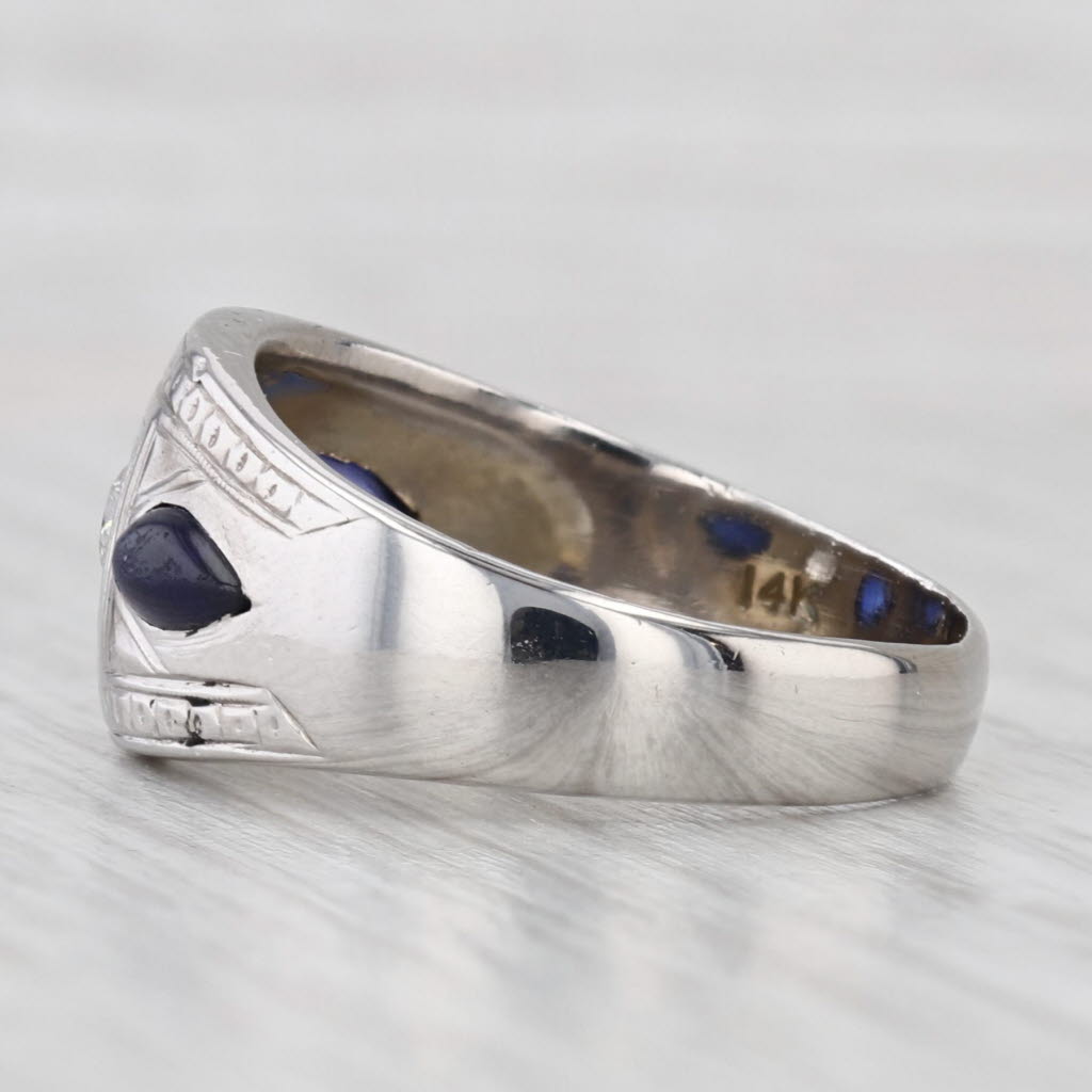 Light Gray Vintage Lab Created Sapphire Diamond Ring 14k White Gold Size 8.75