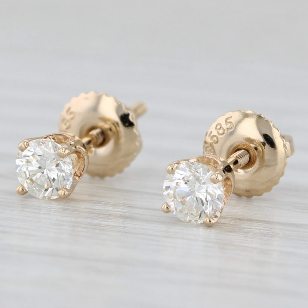 Light Gray 0.50ctw Diamond Round Solitaire Stud Earrings 14k Yellow Gold