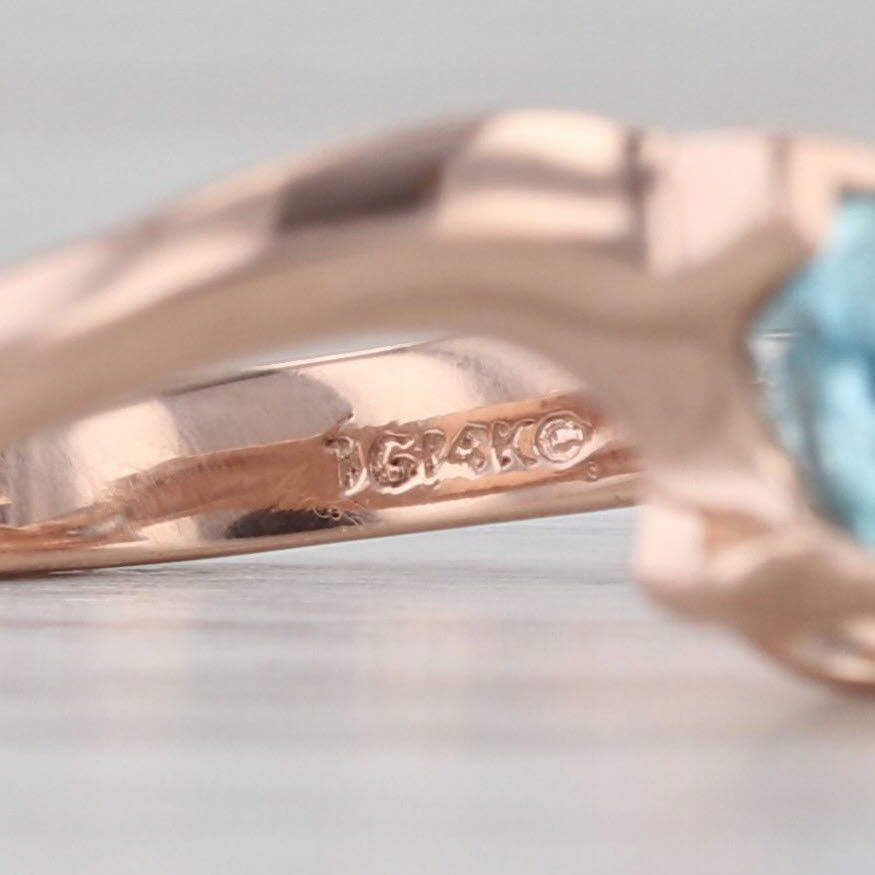 0.58ct Blue Zircon Solitaire Ring 14k Rose Gold Size 7.25 Bypass