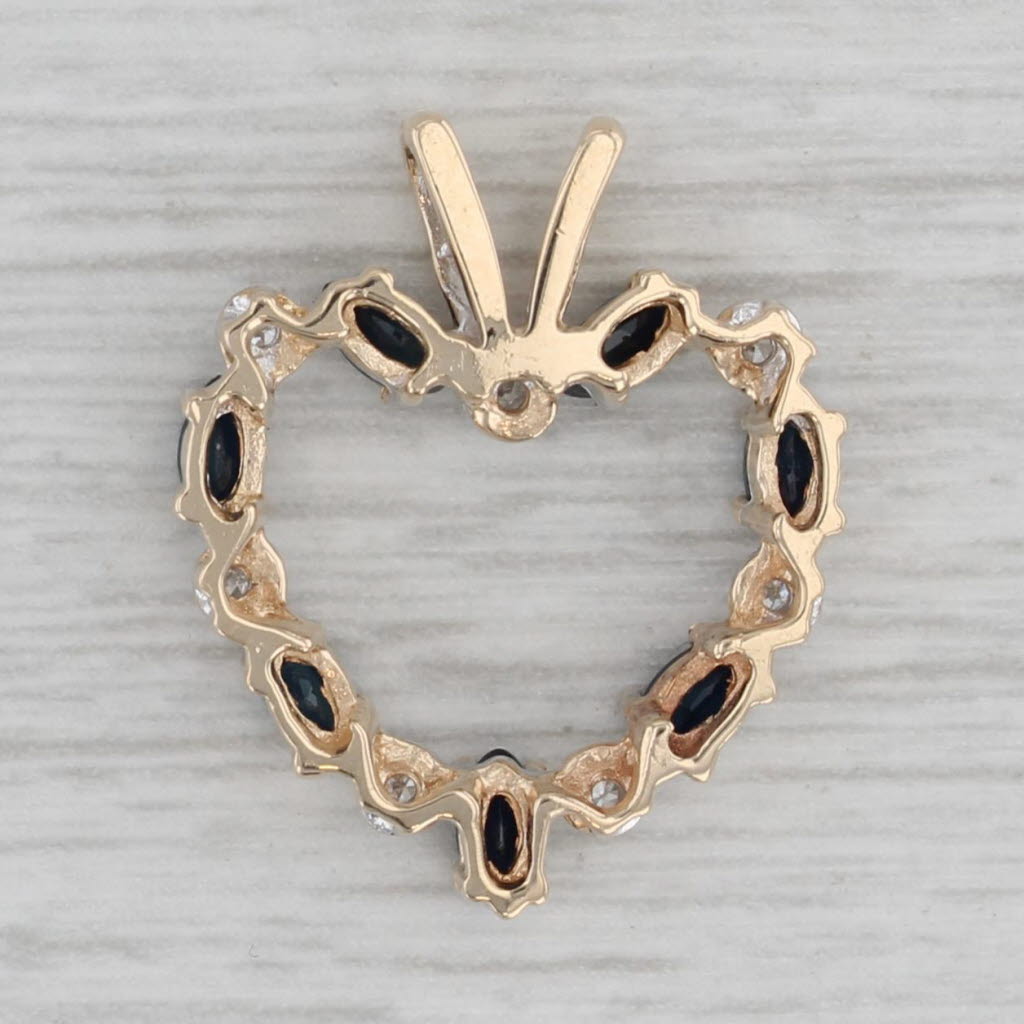 Gray 0.83ctw Sapphire Diamond Open Heart Pendant 10k Yellow Gold