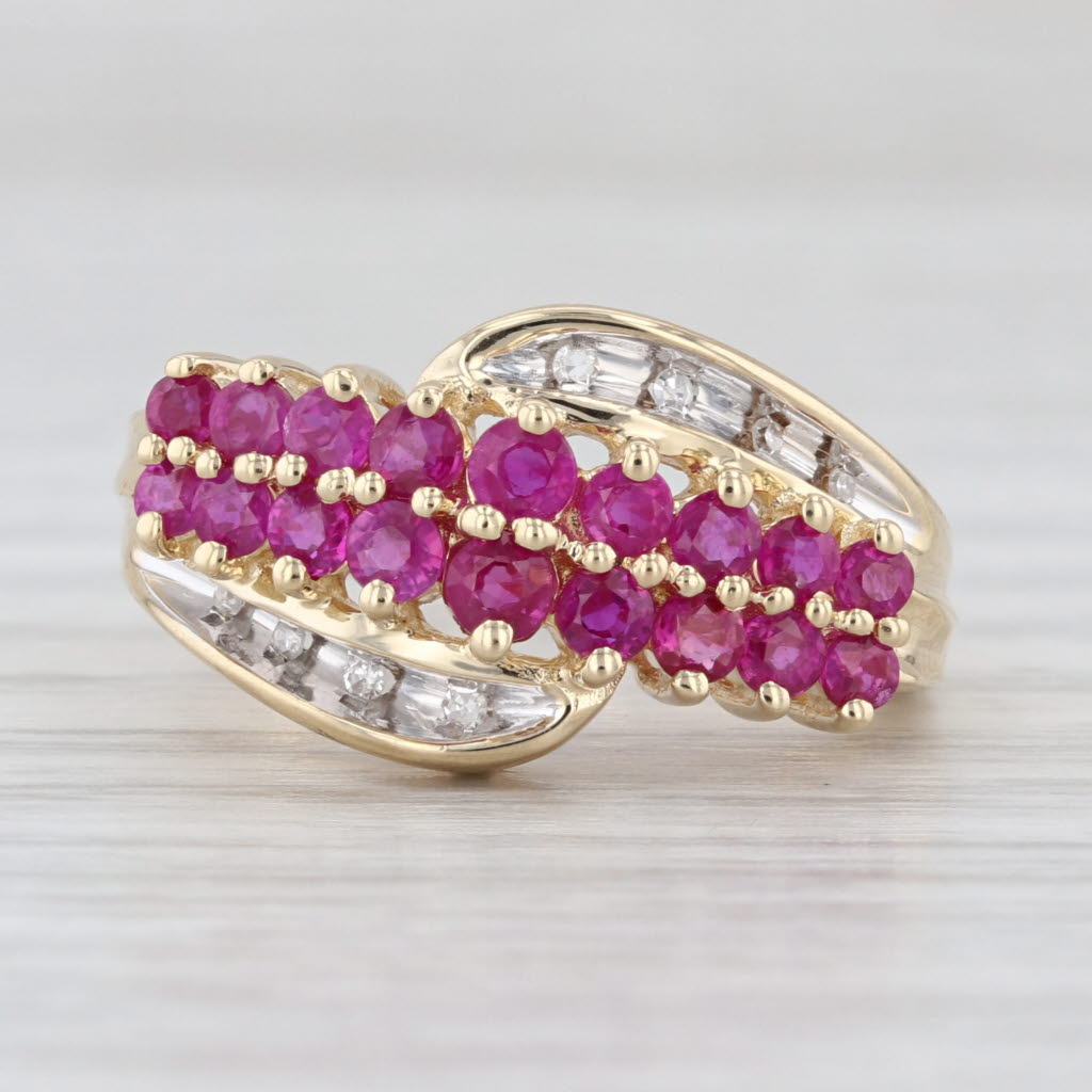 1.35ctw Ruby Diamond Tiered Bypass Ring 14k Yellow Gold Size 6