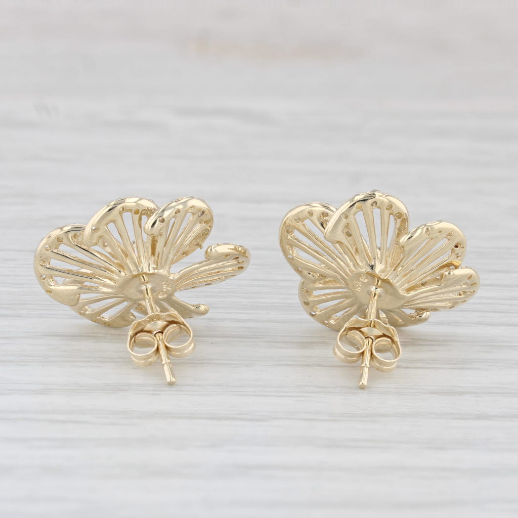Light Gray 0.60ctw Diamond Flower Earrings 10k Yellow Gold Pierced Floral Studs