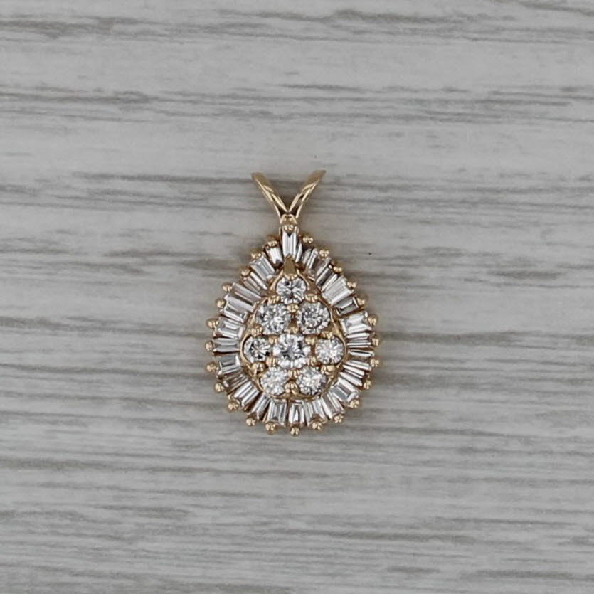 1.14ctw Diamond Halo Teardrop Pendant 14k Yellow Gold