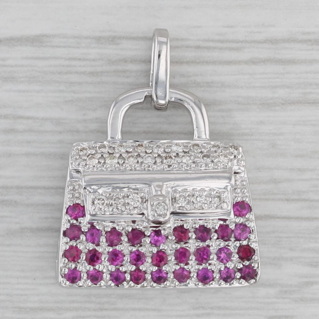 Gray 0.80ctw Ruby Diamond Purse Pendant 18k White Gold Charm Opens