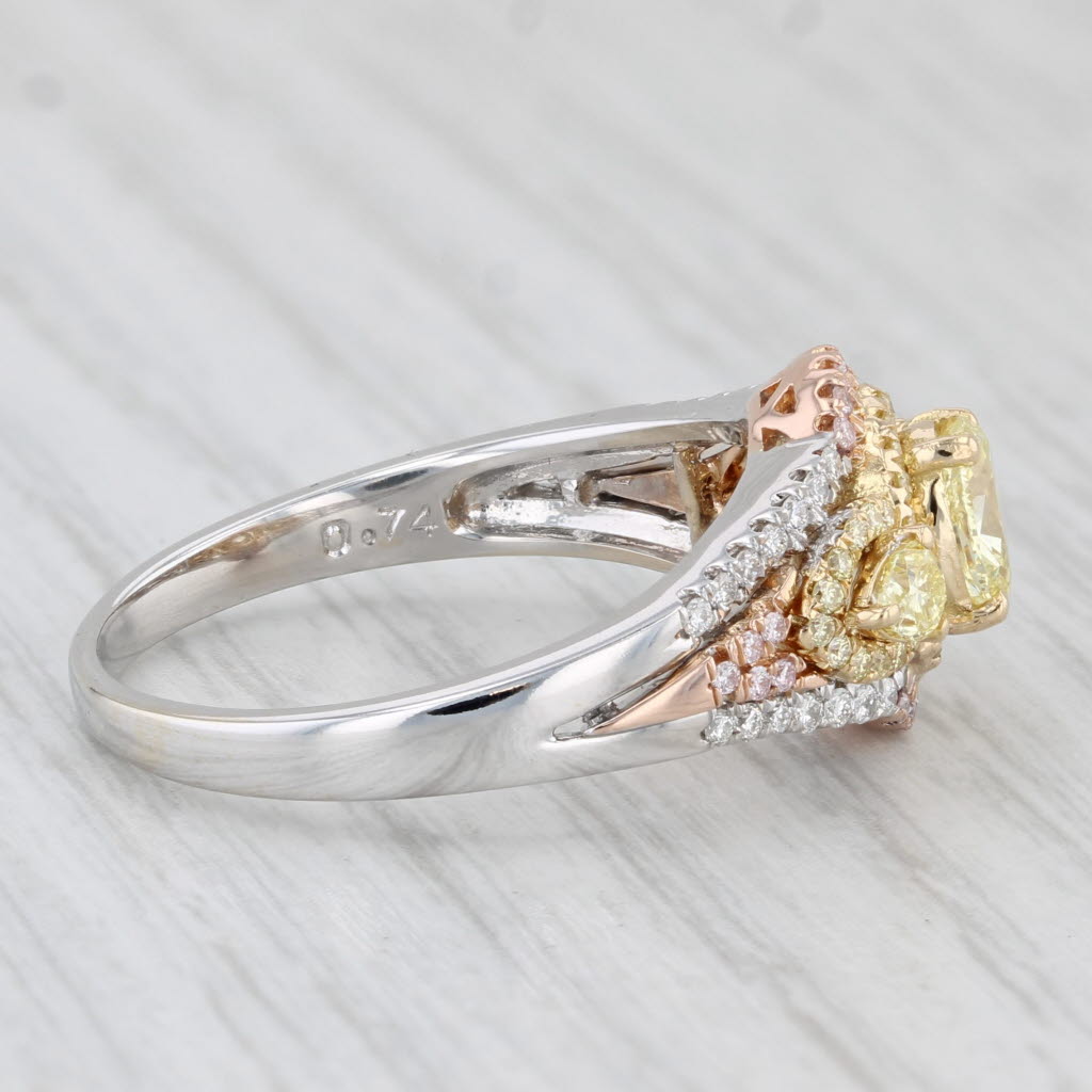 Light Gray 0.81ctw Yellow White Diamond Ring 18k White Rose Gold Engagement Canary Star