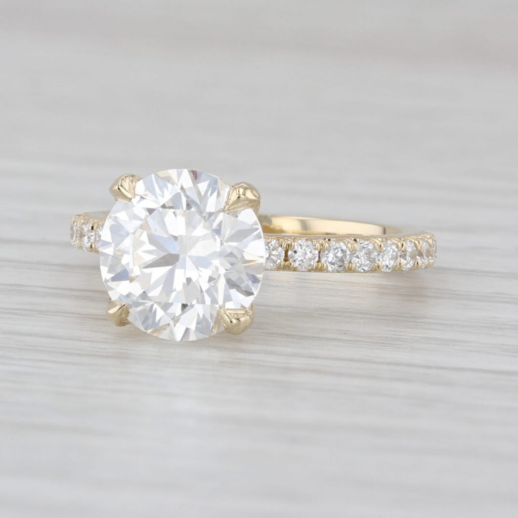 New IGI 3.51ctw Round Lab Grown Diamond Engagement Ring 14k Yellow Gold Size 6