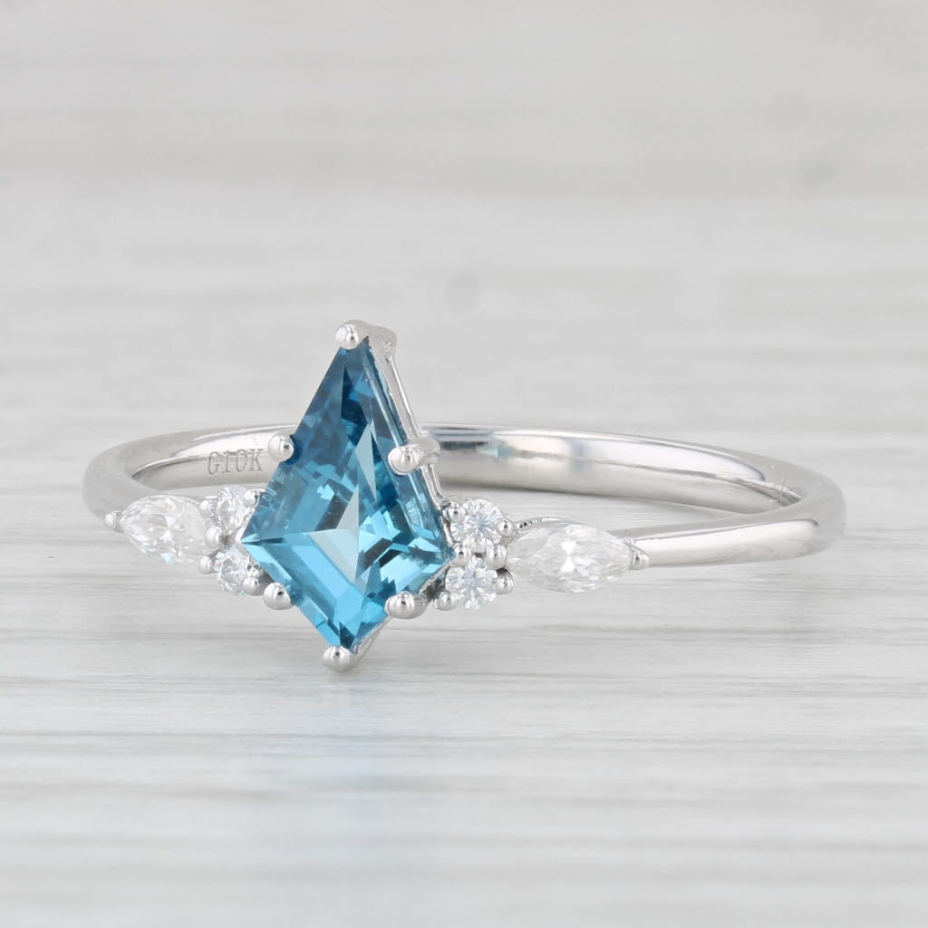 Light Gray Blue Topaz Moissanite Ring 10k White Gold Size 10.25