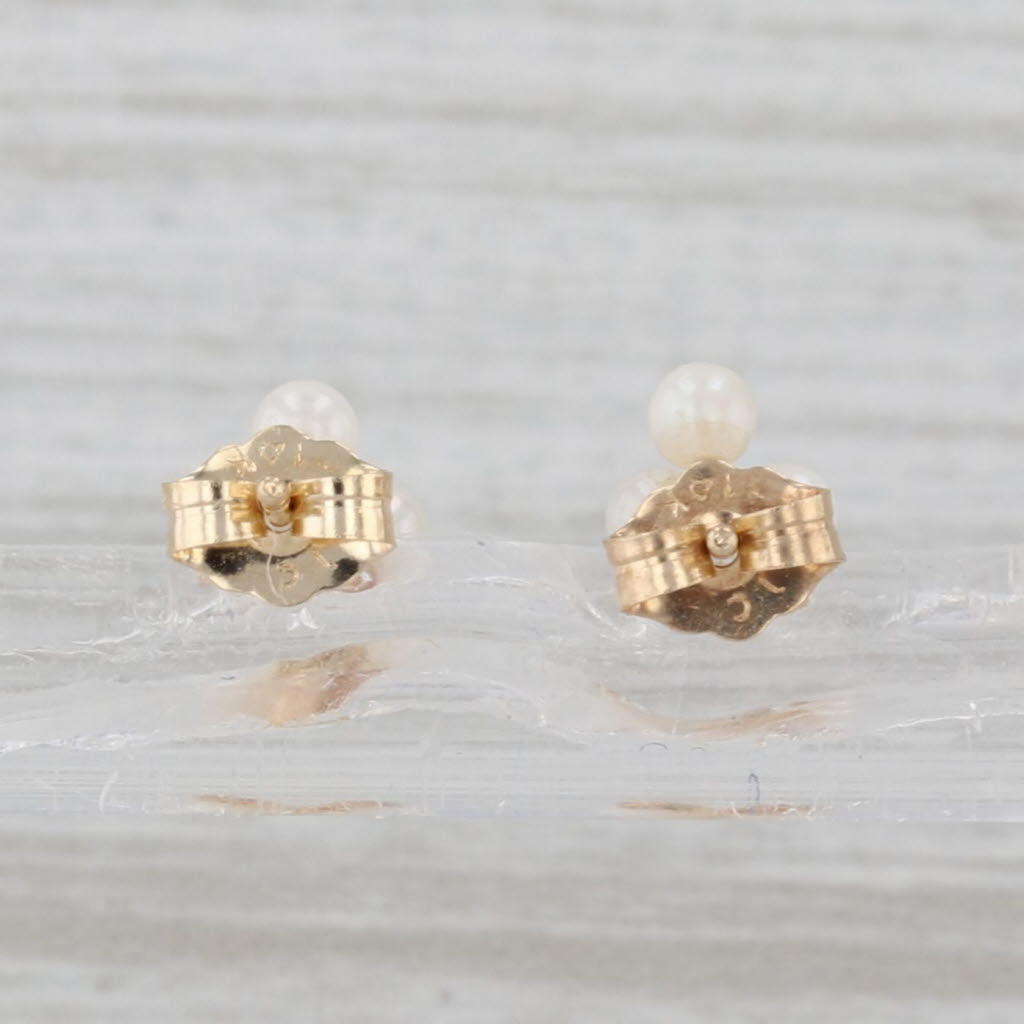 Small Cultured Stud Earrings 14k Yellow Gold Little Flower Studs