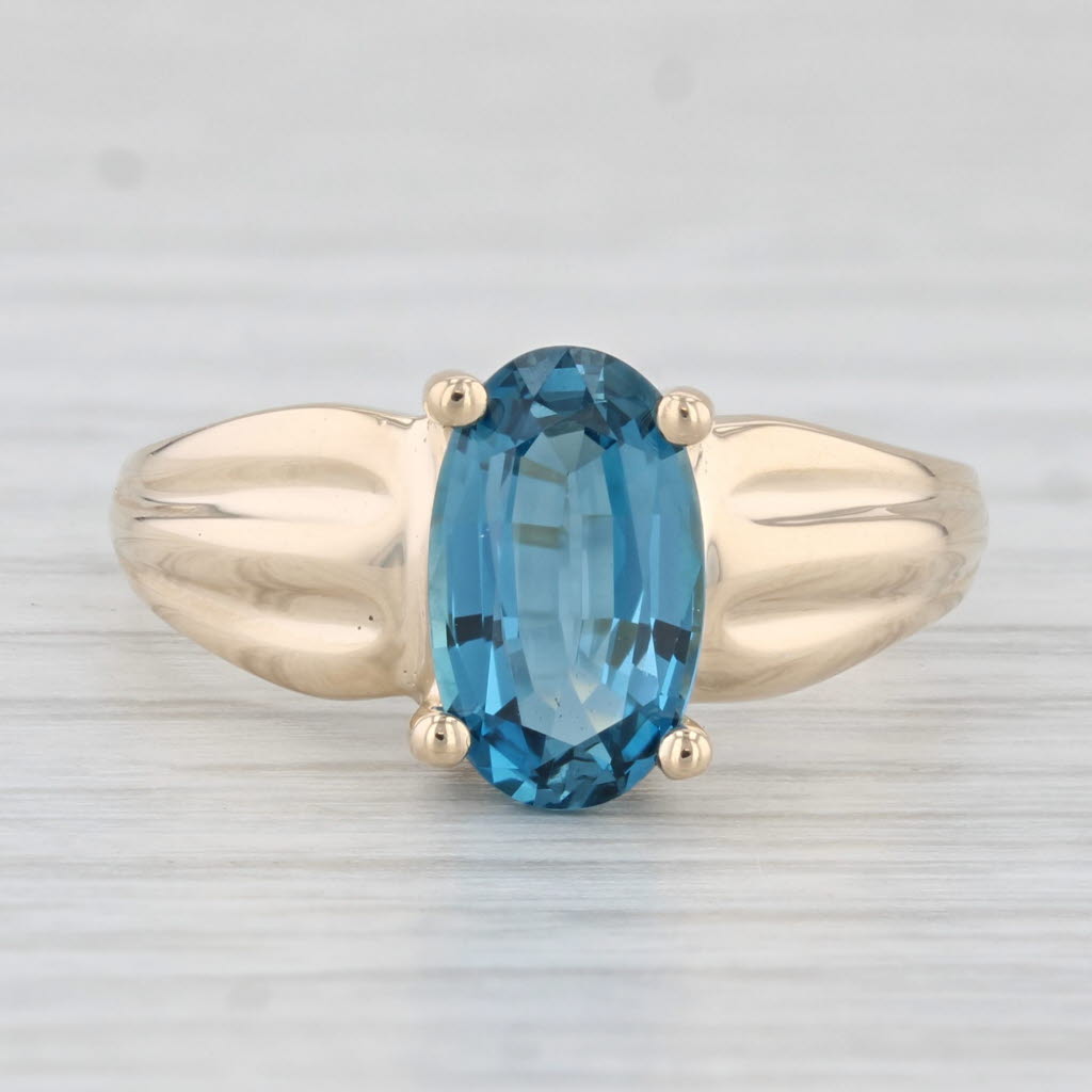 Light Gray 2ct Oval London Blue Topaz Solitaire Ring 14k Yellow Gold Size 7.5