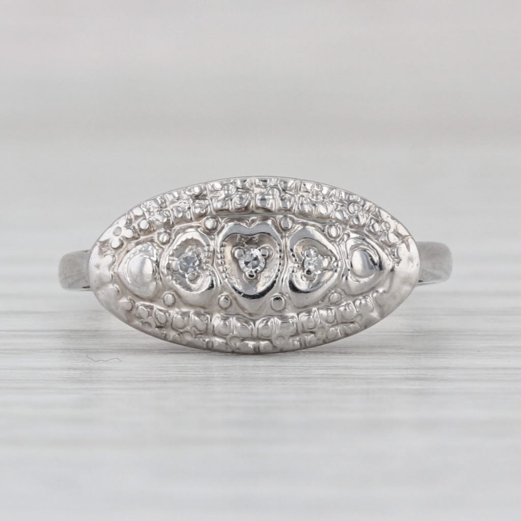 Vintage Diamond Princess Hearts Ring 10k 14k White Gold Size 6.5