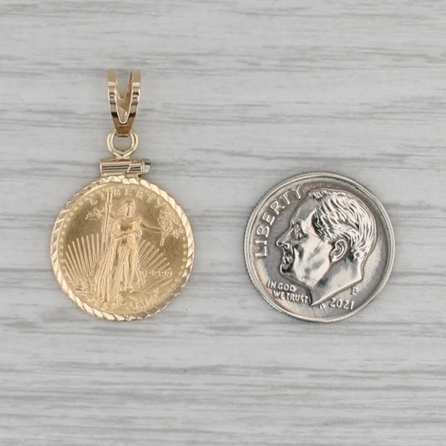 1999 1/10 American Eagle Coin Pendant 14k Bezel 22k AGE $5 Walking Liberty Charm