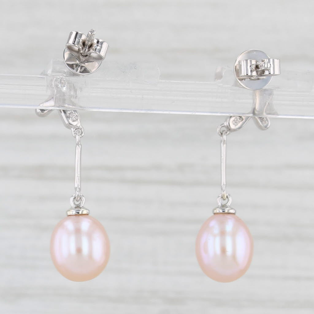 Light Gray Pink Cultured Pearl Dangle Earrings 14k White Gold Pierced Drops