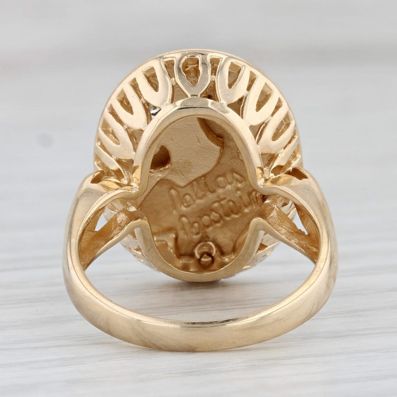 Light Gray Diamond Mother & Child Star Signet Ring 14k Yellow Gold Size 6.75