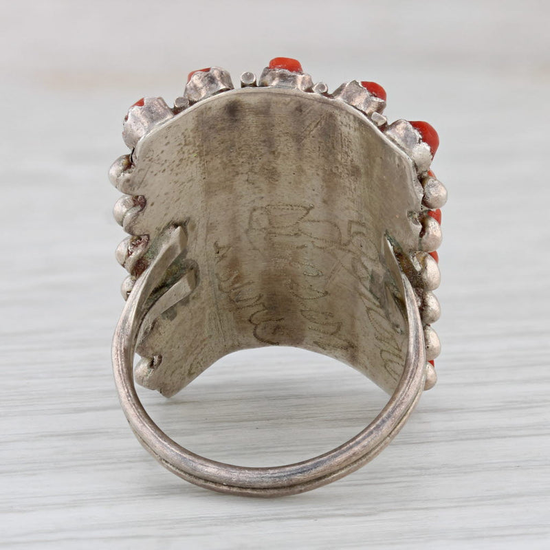 Vintage Native American Coral Ring Sterling Silver Lorene Ducson Damaged AS IS