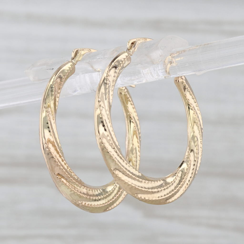 Round Twist Hoop Earrings 14k Yellow Gold Pierced Snap Top Hoops
