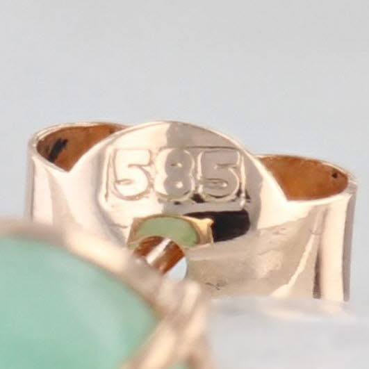 Jadeite Jade Pear Cabochon Stud Earrings 14k Yellow Gold Studs