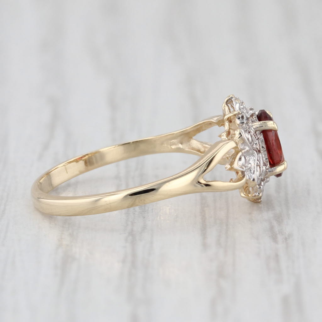 0.50ct Oval Garnet Diamond Flower Ring 10k Yellow Gold Size 6.75