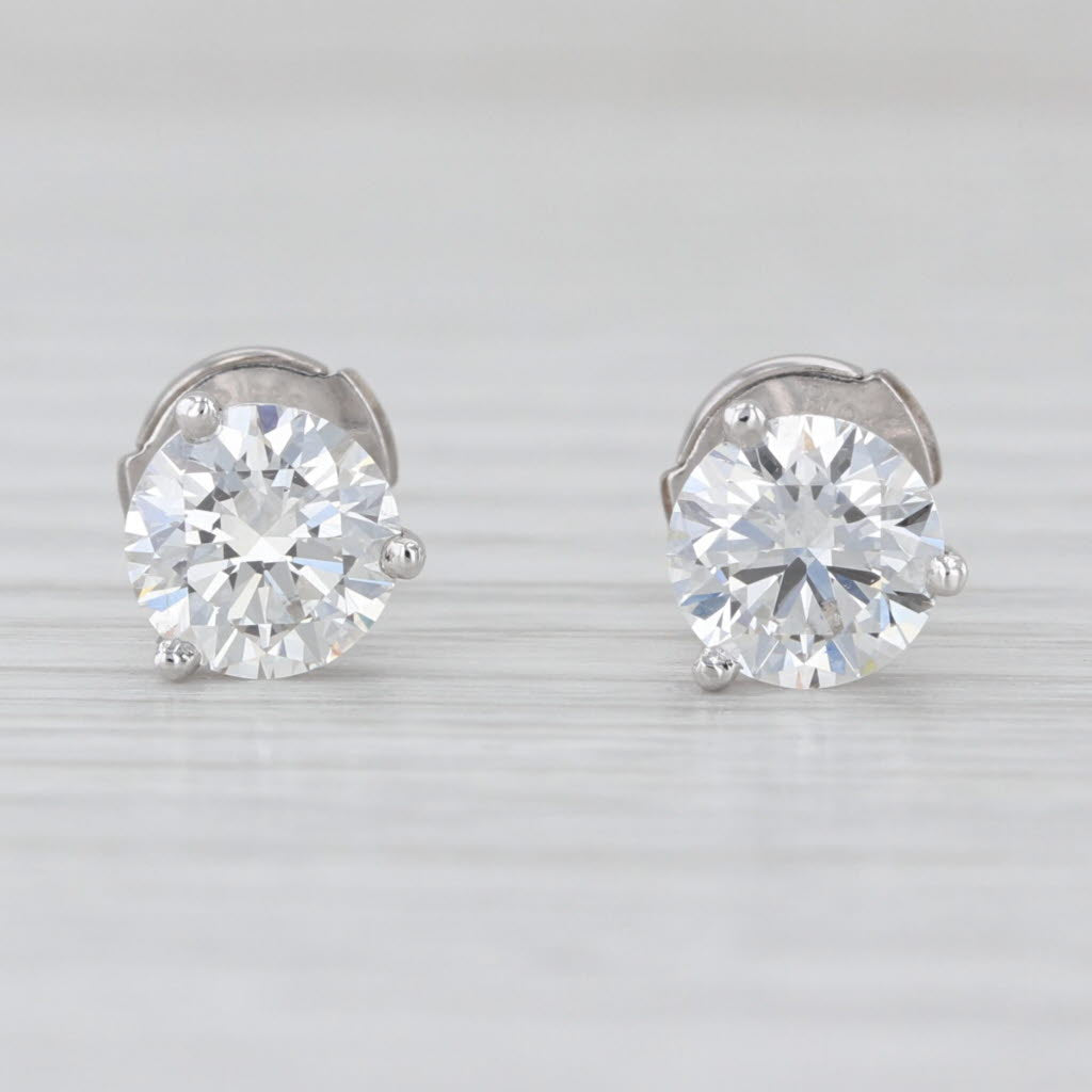 New 2ctw IGI Round Lab Grown Diamond Solitaire Stud Earrings 14k Gold Studs