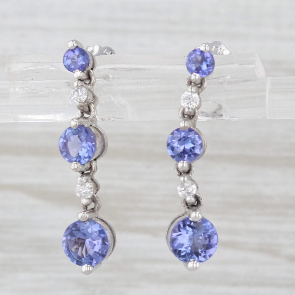 1.34ctw Tanzanite Diamond Journey Earrings 14k White Gold Pierced Drops