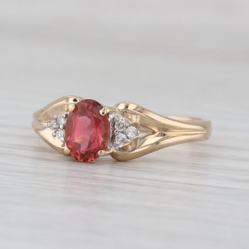 0.80ctw Pink Tourmaline Diamond Ring 14k Yellow Gold Size 8