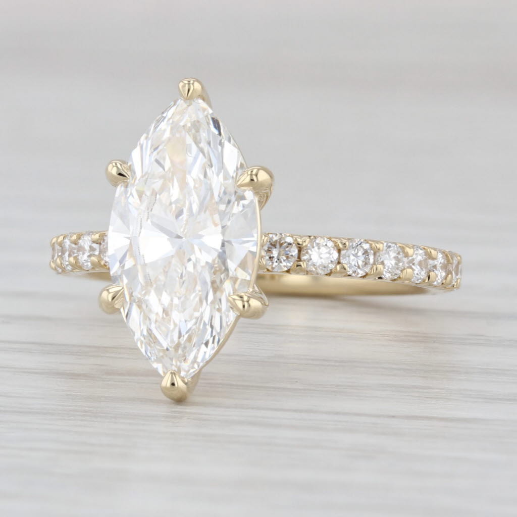 New IGI 3.53ctw Lab Grown Diamond Marquise Engagement Ring 14k Gold Size 6