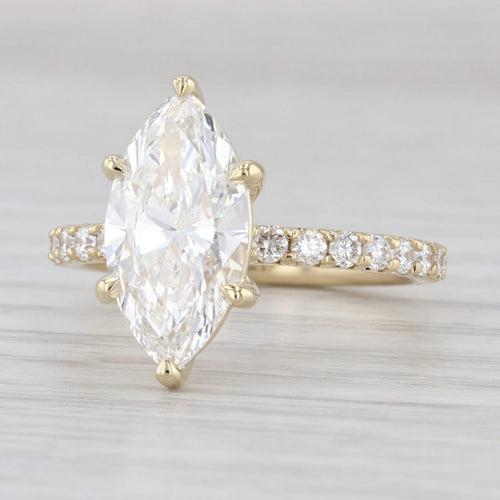 New IGI 3.53ctw Lab Grown Diamond Marquise Engagement Ring 14k Gold Size 6