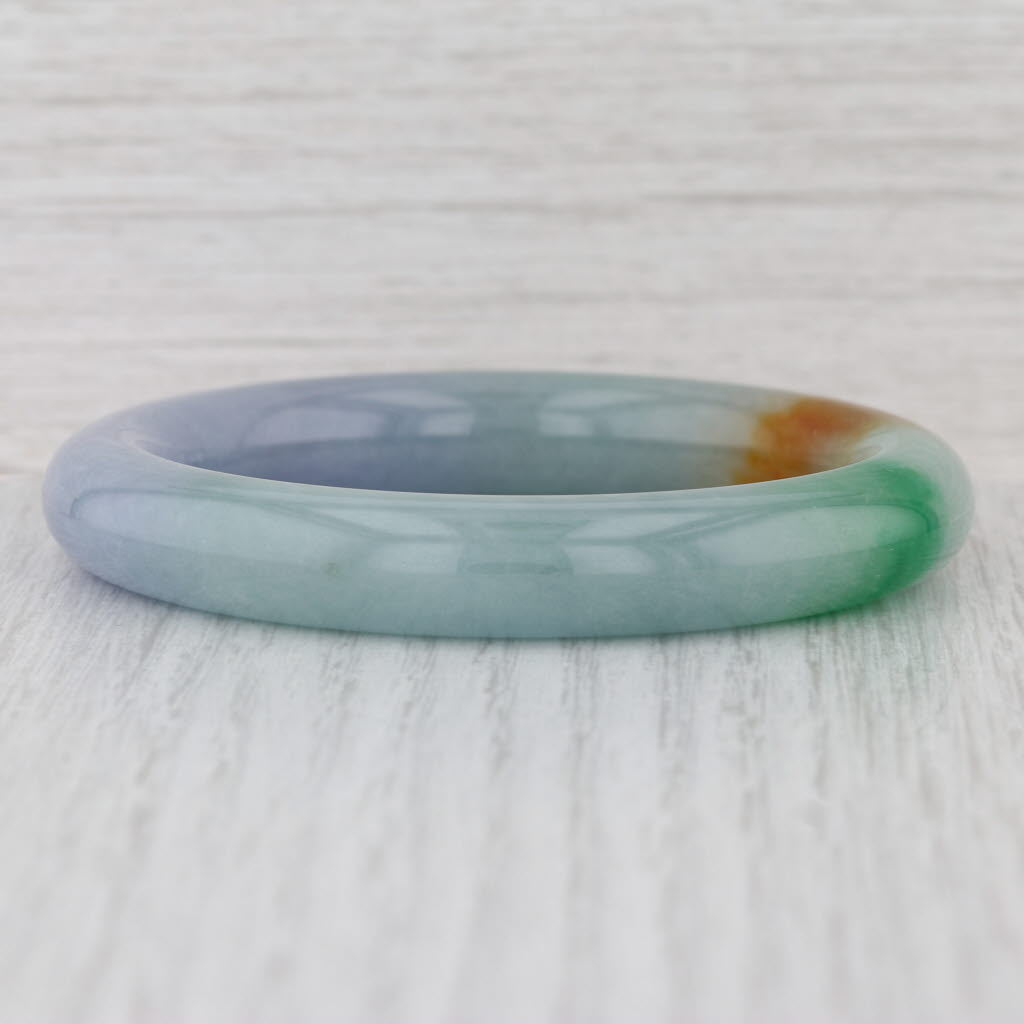 Brown Green Jadeite Jade Bangle Bracelet 7” 11mm Stackable Statement