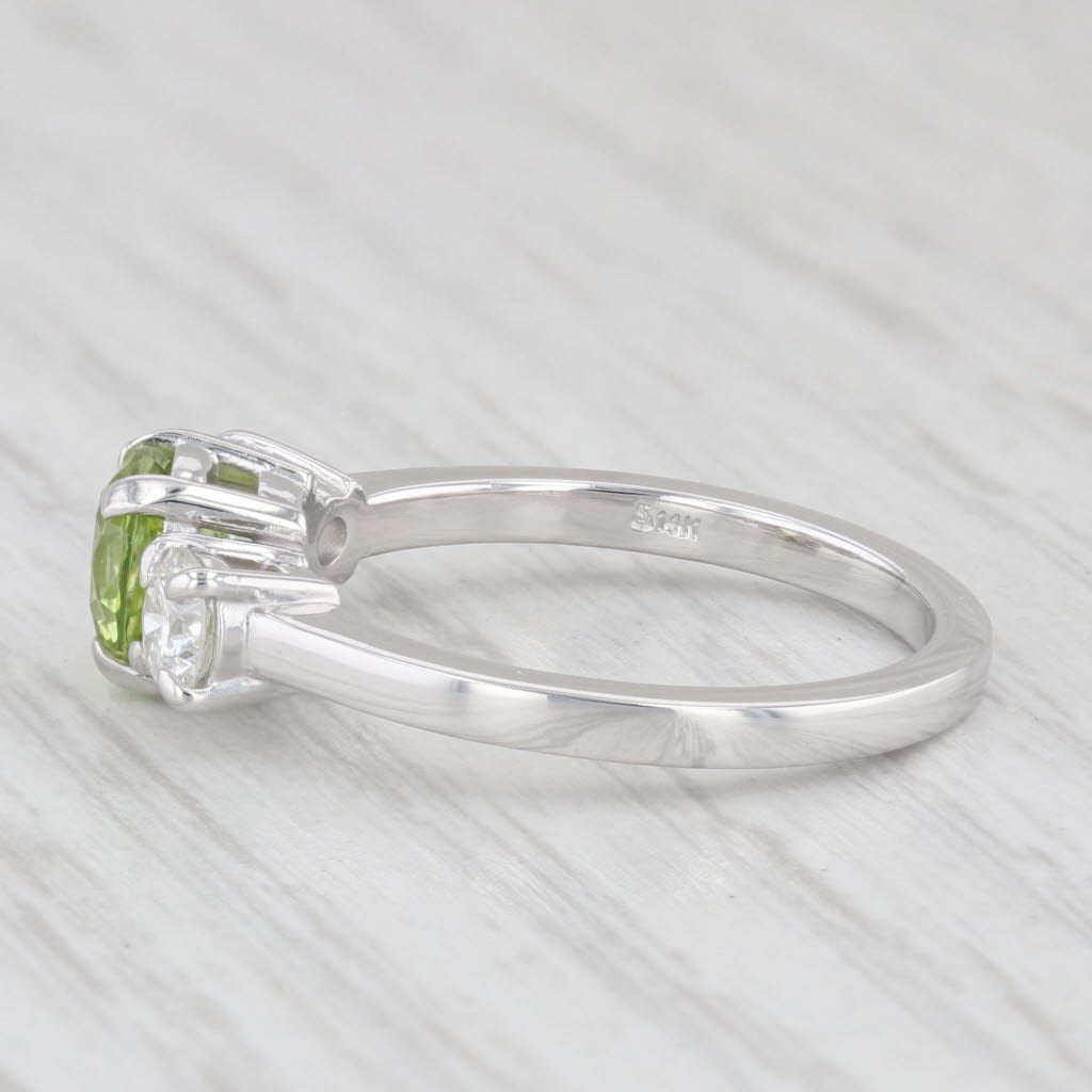 Light Gray New Round 3-Stone Peridot Diamond Ring 14k White Gold Size 6.75