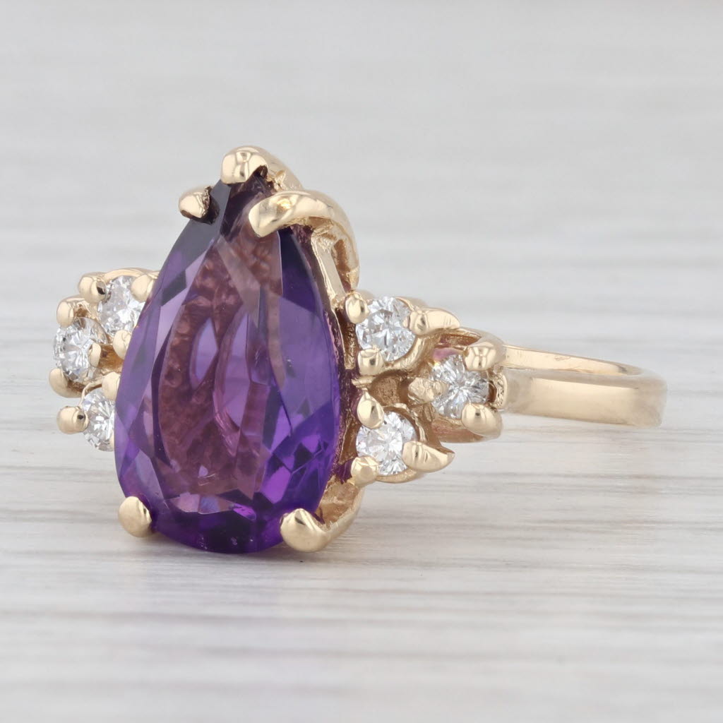 Light Gray 3.60ctw Teardrop Amethyst Diamond Ring 14k Yellow Gold Size 5.5