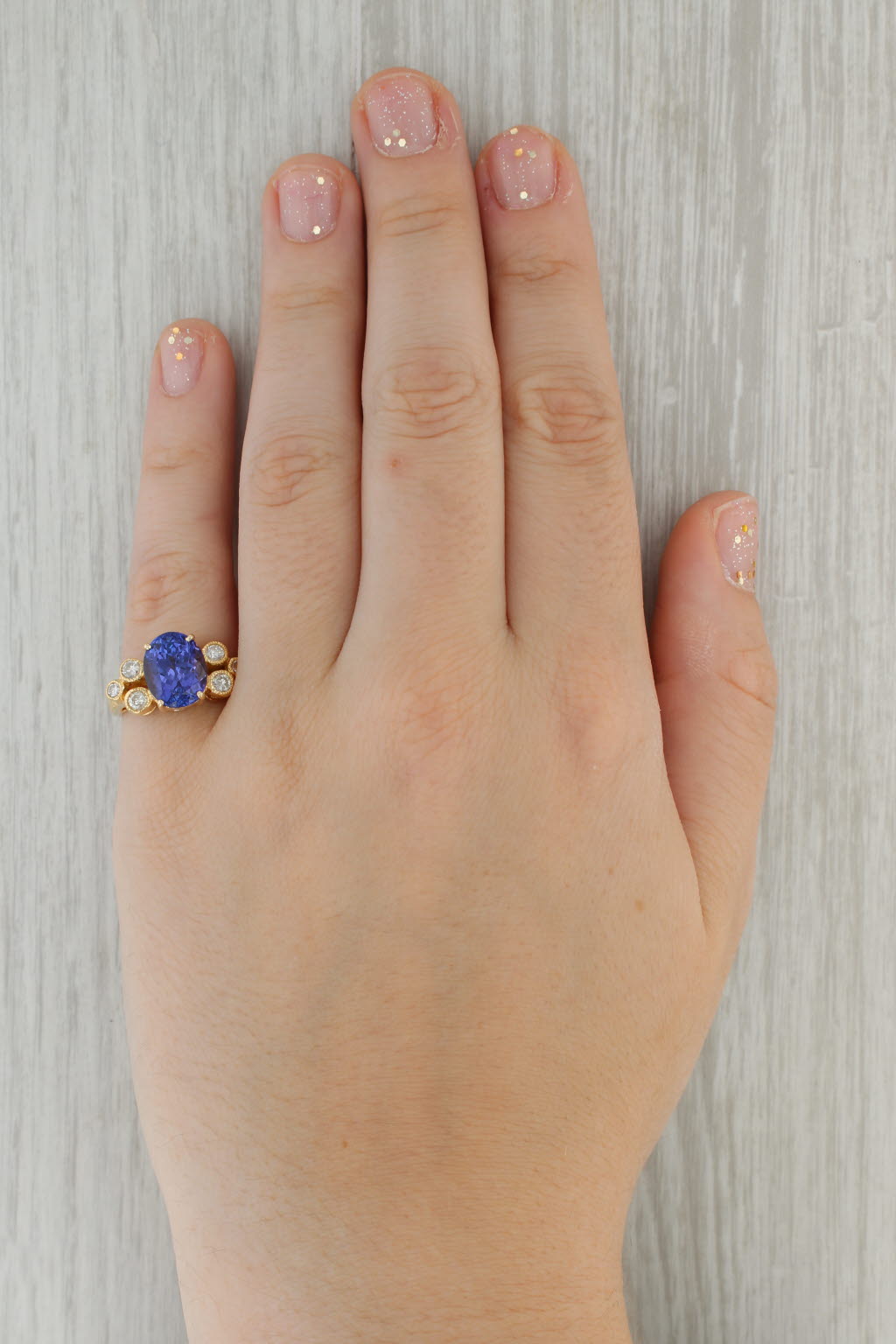 Rosy Brown 5.64ctw Oval Tanzanite Diamond Ring 18k Yellow Gold Size 6.5