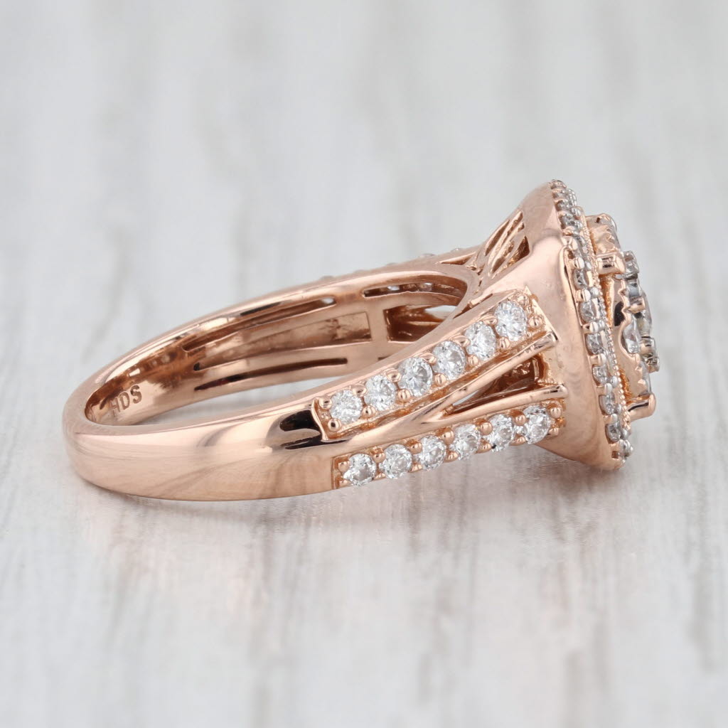 0.91ctw Diamond Cluster Halo Engagement Ring 10k Rose Gold Size 6