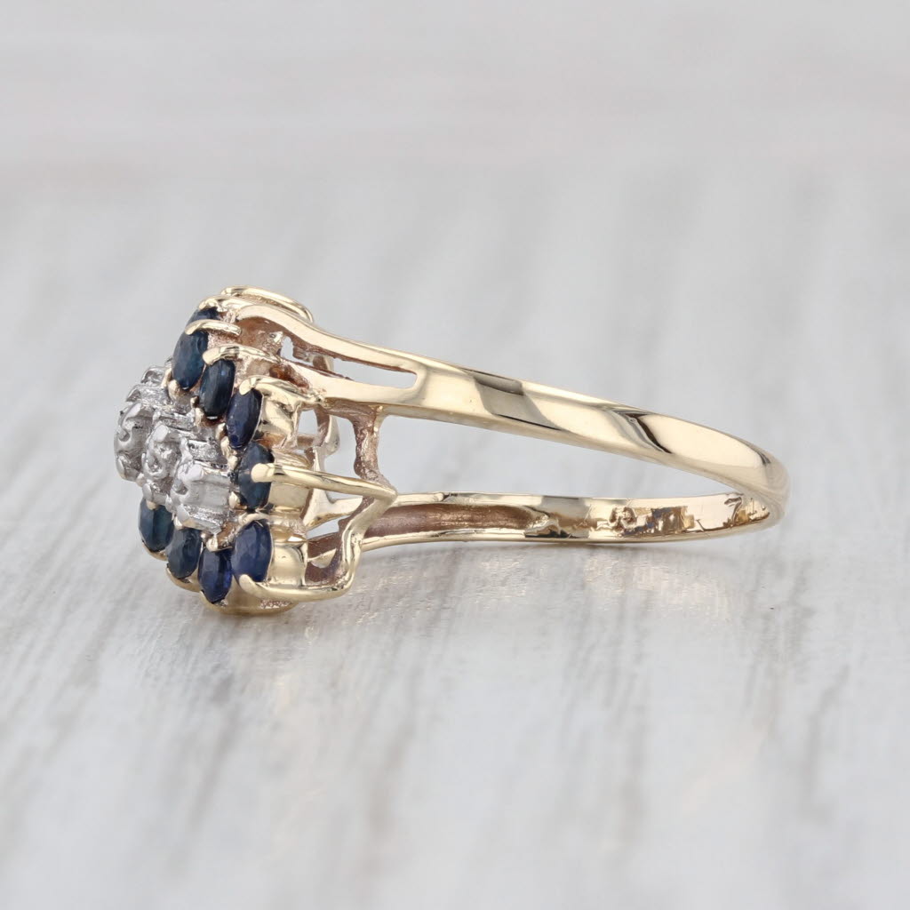 1.05ctw Sapphire Diamond Cluster Bypass Ring 10k Yellow Gold Size 5.5