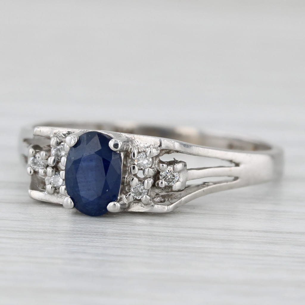 Light Gray 0.71ctw Blue Sapphire Diamond Ring 14k White Gold Size 8