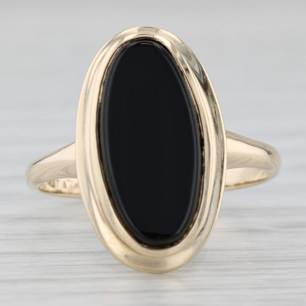 Light Gray Oval Onyx Solitaire Ring 10k Yellow Gold Size 8