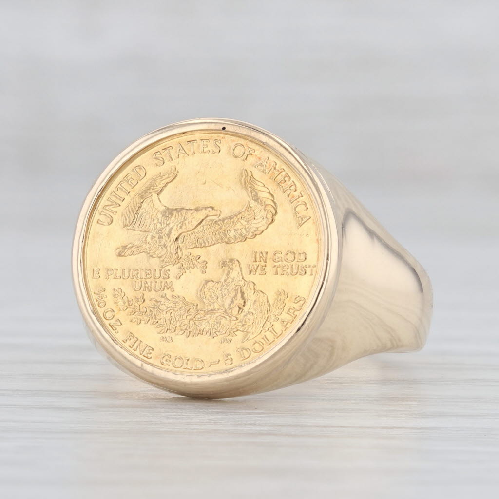 Light Gray Authentic American Gold Eagle Coin Ring 10k 22k Gold Size 11 1/10oz 5 Dollars