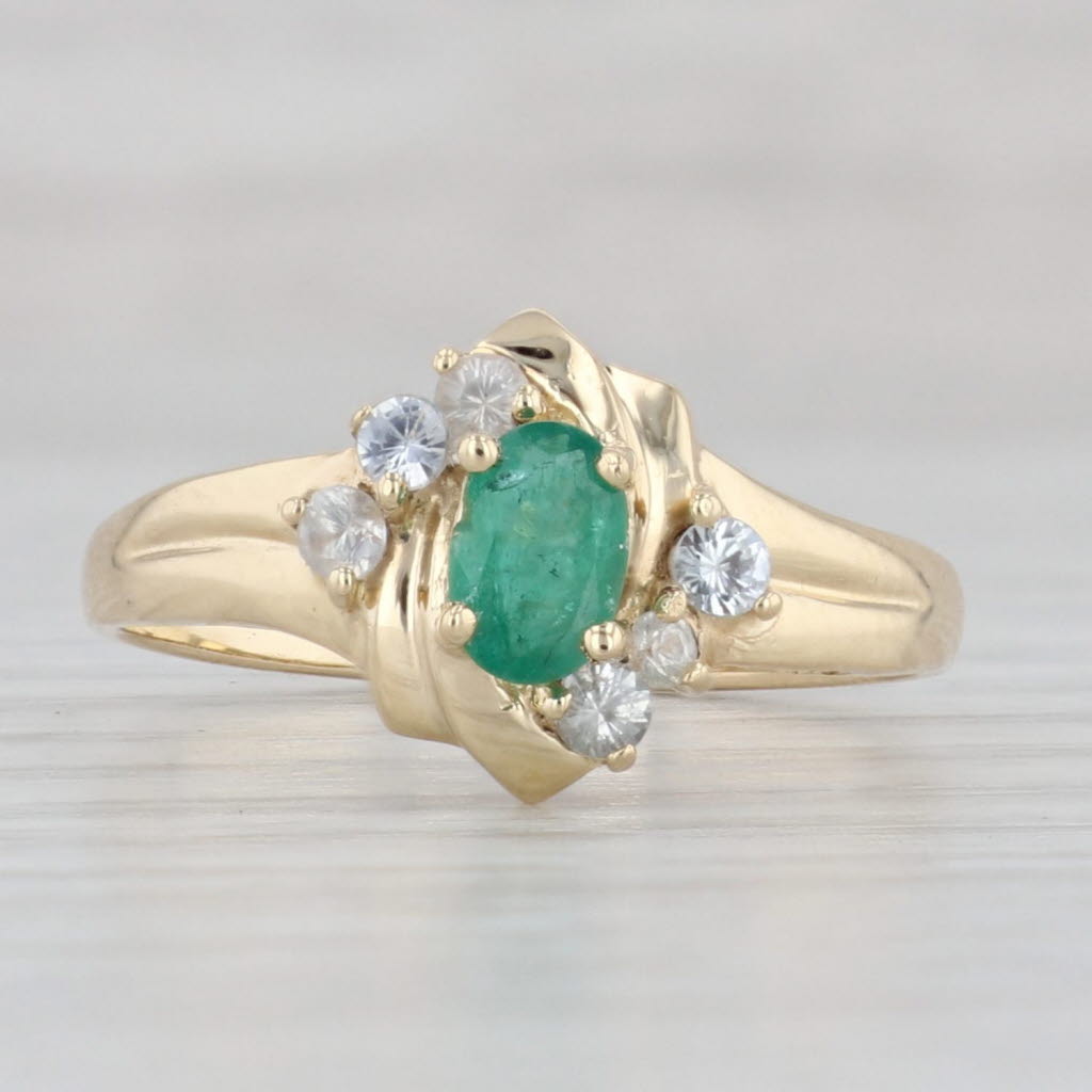 Light Gray 0.76ctw Emerald White Sapphire Ring 10k Yellow Gold Size 9