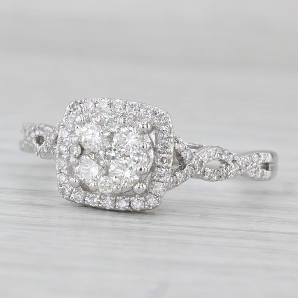 Light Gray 0.57ctw Round Diamond Halo Engagement Ring 14k White Gold Size 10