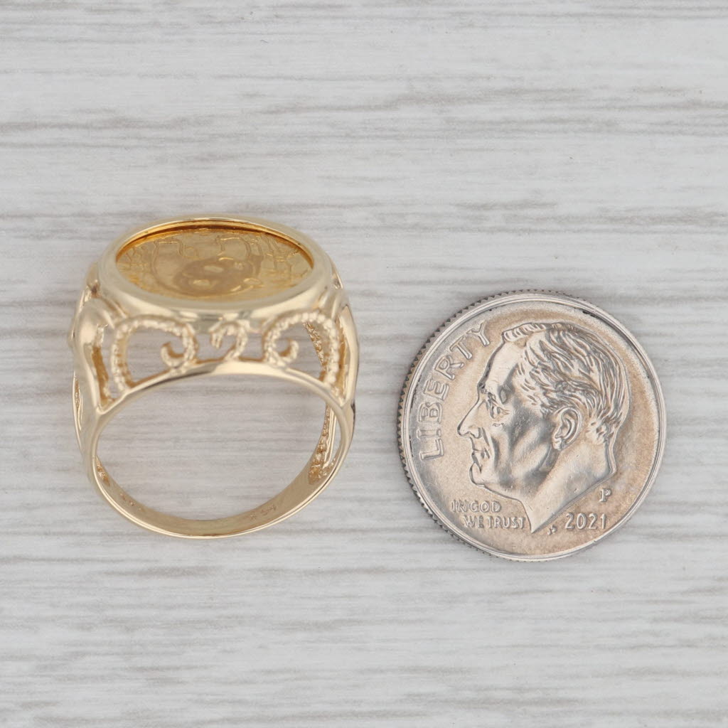 Gray 1986 Chinese Panda Coin Signet Ring 14k 24k Yellow Gold Size 4.5 1/20oz