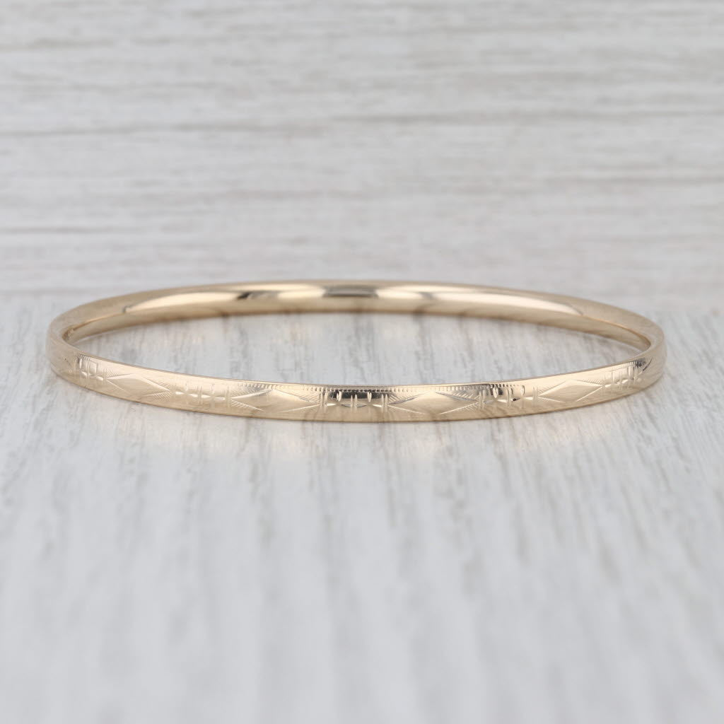 Floral Etched Bangle Bracelet 14k Yellow Gold 7.75"