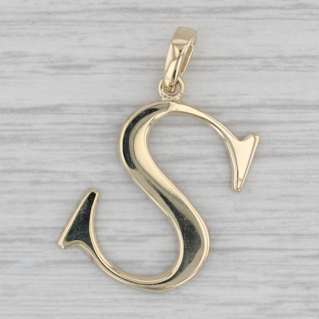 Gray Large Letter Initial S Pendant 14k Yellow Gold