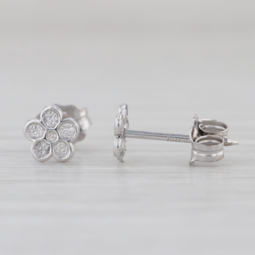 Small Flower Stud Earrings 14k White Gold Floral Studs
