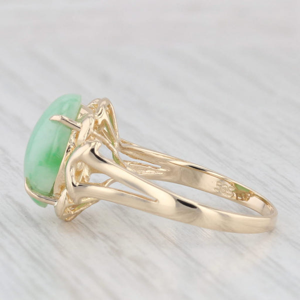 Light Gray Oval Cabochon Green Jadeite Jade Solitaire Ring 14k Yellow Gold Size 6.5