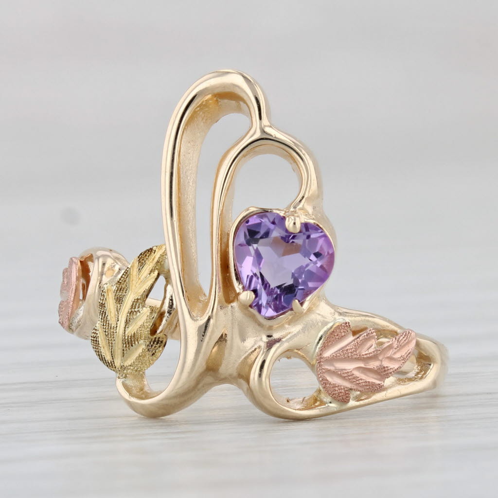 Light Gray 0.40ct Amethyst Heart Ring 10k Stamper Black Hills Gold Size 6.75