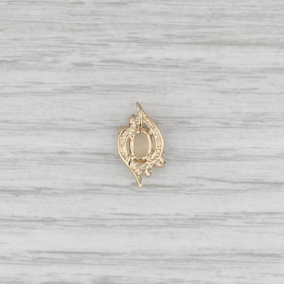 Small Opal Cabochon Diamond Pendant 14k Yellow Gold Drop