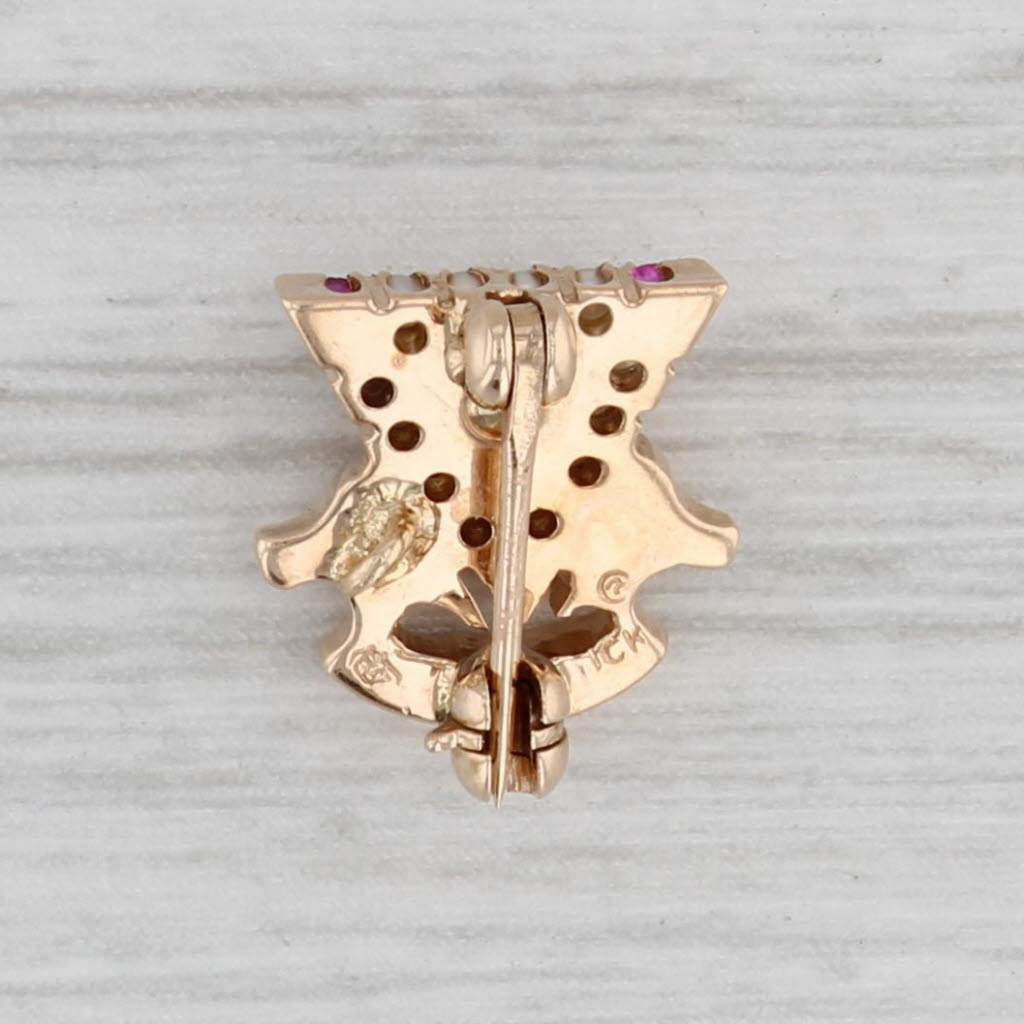 Gray Tau Kappa Epsilon Skull Pin 10k Gold Pearl Ruby TKE Teke Fraternity Badge