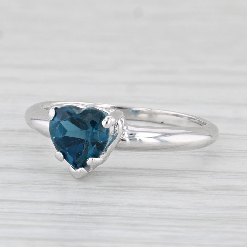 Light Gray 1.10ct London Blue Topaz Heart Solitaire Ring 14k White Gold Size 6