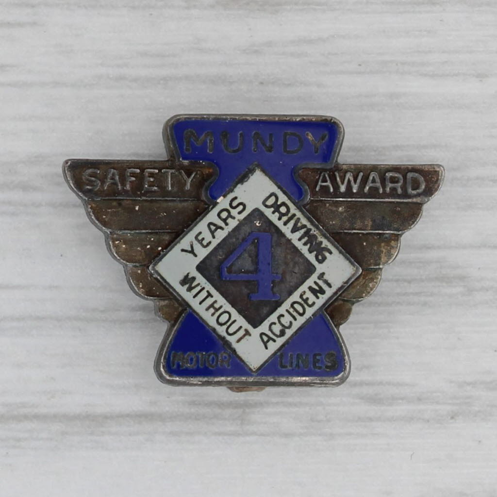 Gray Mundy Safe Driving Award 4 Year Service Pin Sterling Silver Enamel Vintage