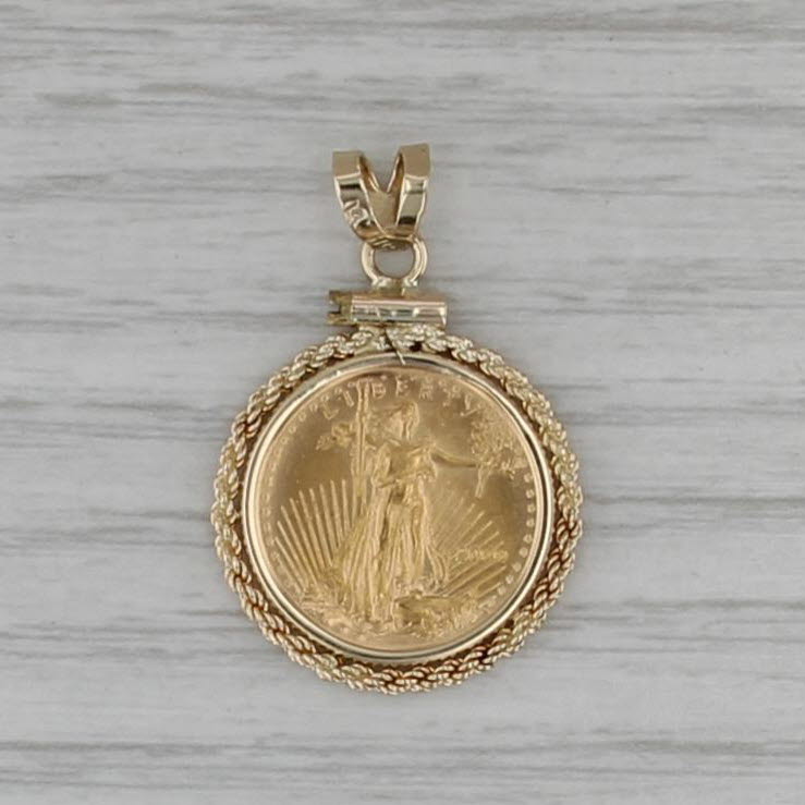 2000 1/10 oz American Gold Eagle Coin Pendant 14k 22k Gold Walking Liberty